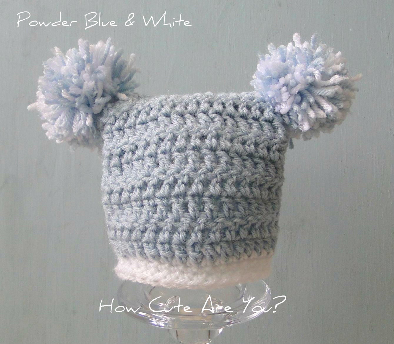 Double Pom Pom Sack Hat Baby Boy or Girl Crochet  Available in  Newborn-3 Months -Photo Prop-Choose Colors and Size