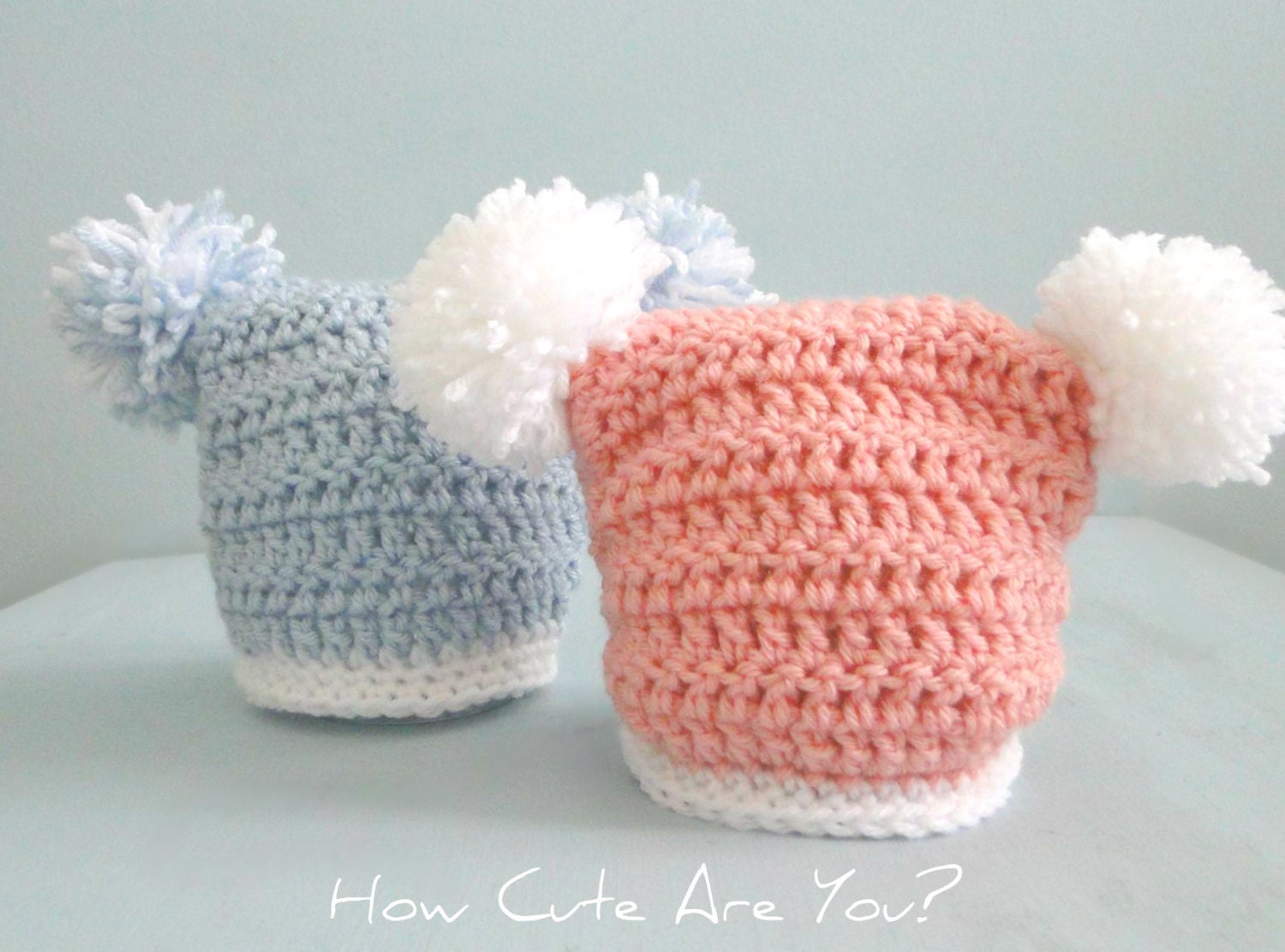 Baby Girl Hat  Pom Pom Sack Baby Boy Hat Crochet  Available in  Newborn-3 Months -Photo Prop-Choose Colors and Size