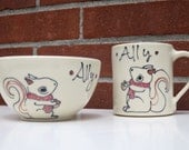 Personalized Baby Gift - Childrens Cup and Bowl Set - Squirrel and Acorns Illustration