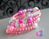 Key to my Heart pink memory wire bracelet