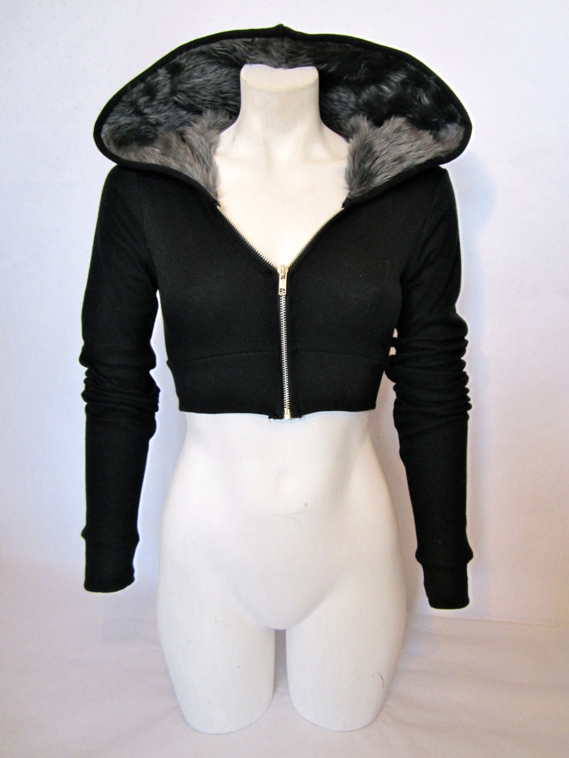 Fur lined zipper cropped hoodie (colour choice)