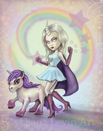 Unicorn Girl 11" x 14" Art Print - Superhero Girl - Pony Artwork