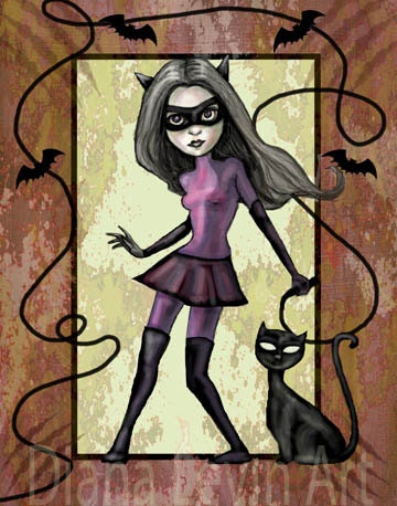 Cat Girl Art Print - Superhero Comics Artwork - Fantasy Illustration
