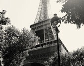 Eiffel Tower Photograph in Black and White - Paris Photography - Parisian Home Decor - Spring Wall Art - Light - Tree - French Print