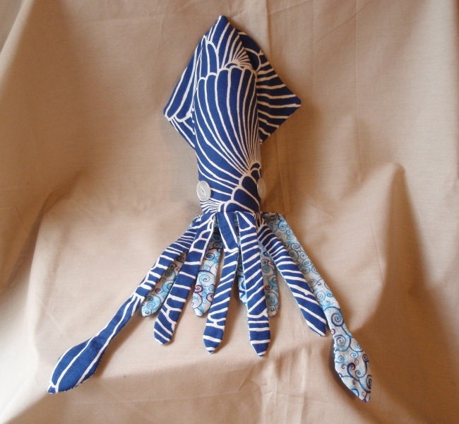 Navy Blue Seashell Waves Teeny Tiny Plush Squid - Stuffed Marine Animal