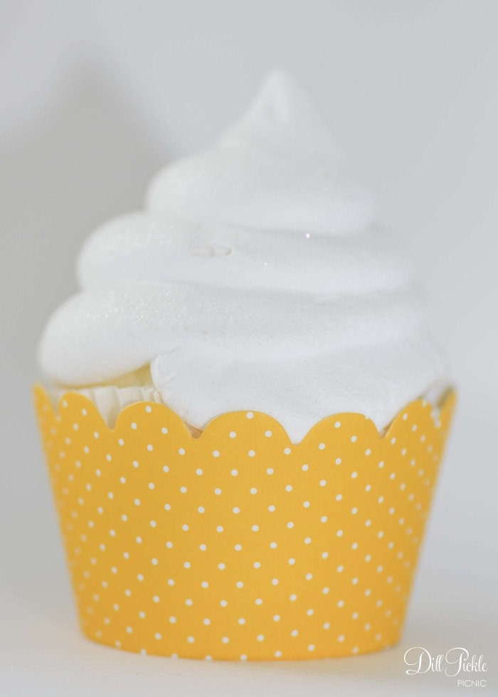 Yellow & White Polka Dot Cupcake Wrappers - Standard Cupcake Wraps Set of 24