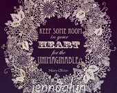 typography poster flower painting plum purple violet wall art 11 x 14 PRINT mary oliver inspirational quote
