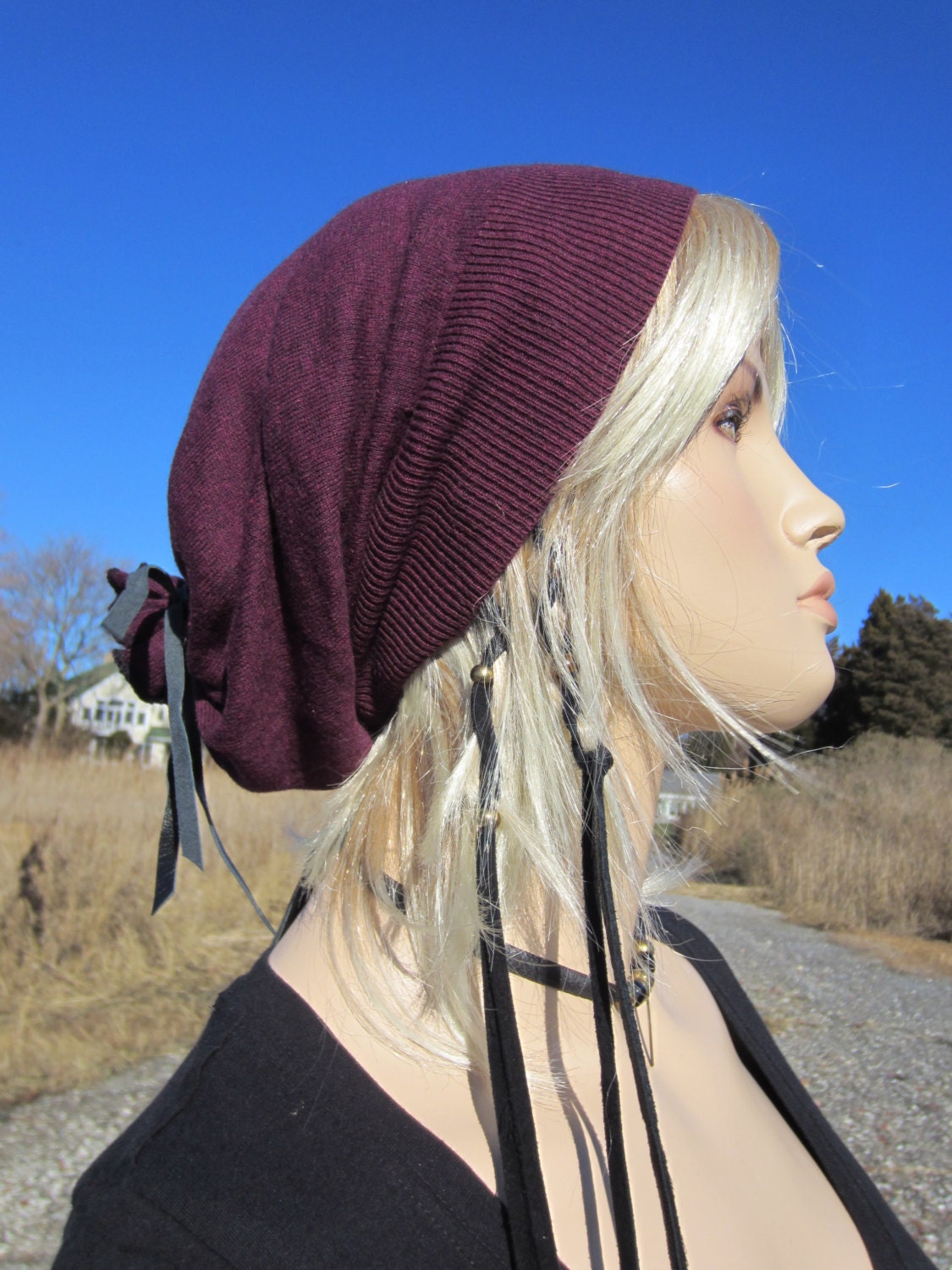 Our Basic Mens Slouchy Beanie Cashmere Cotton Blend Womens Burgundy Hat 4A1453 4A1455