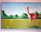 Llama Painting 24x36 Landscape with Llama, Llama in Field