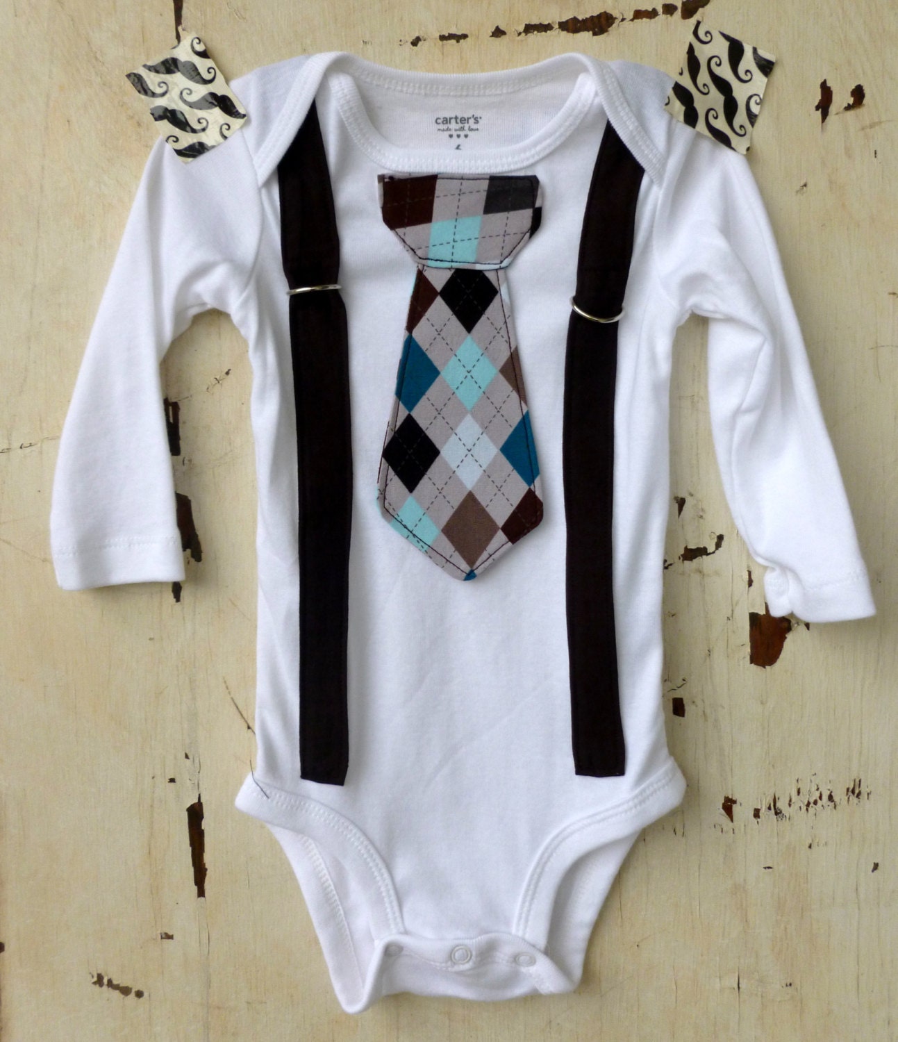 Baby Boy Onesie with Tie and Suspenders - Photo Prop - Infant Onesie - Modern Clothing