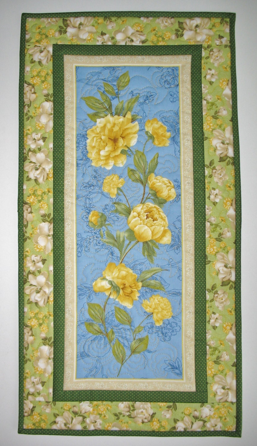 Floral Table Runner or Wall Hanging Quilted fabric from Wilmington Prints Sunshine Bouquet