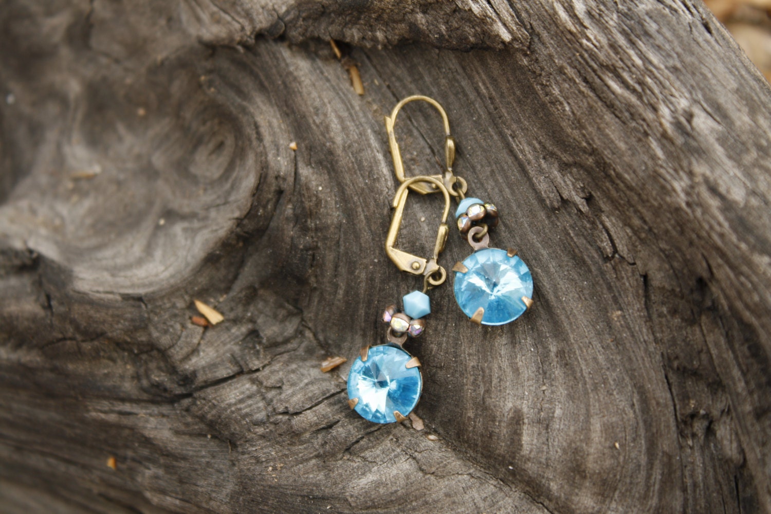 Aqua Blue Rhinestone Drop Earrings - Vintage Style, Formal, Hollywood