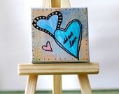 Mini Painting: Share Love Heart 2x2, original painting, mini original, heart painting, mixed media original, aqua, turquoise