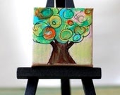 Mini Painting: "Whimsical Tree 1" 2x2, original painting, acrylic painting, mini original, tree painting, mixed media original, green
