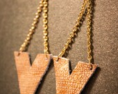 Genuine Leather Archer Earrings in Metallic Gold and Orange Snake with Nickel Free Gold Chain and 14k Gold Plated Hooks