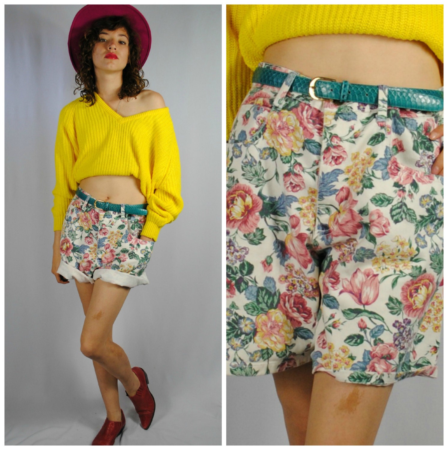 Buy high waisted shorts - Vintage 90s Denim FLORAL HIGH-WAISTED Shorts. (Extra Large)