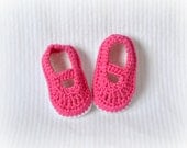 Crochet Baby Girl Mary Janes Newborn to 12 Months Watermelon/White MADE TO ORDER