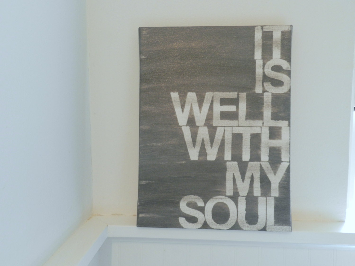 It is well with my soul - hand painted canvas sign - 9x12 - gray - word art - hymn lyrics