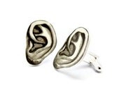 Anatomical Ear Cuff Links Cufflinks Anatomy Jewelry For Him Men Groom Gag Gift Medical Weird Science Black and White Vintage Illustration