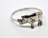 Silver Rhino Ring, Handmade Silver Ring, Animal Jewelry
