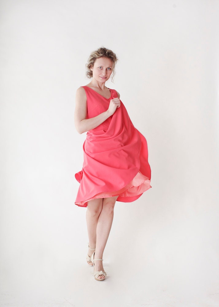 Vintage Inspired bridesmaid dress, coral dress, party dress.