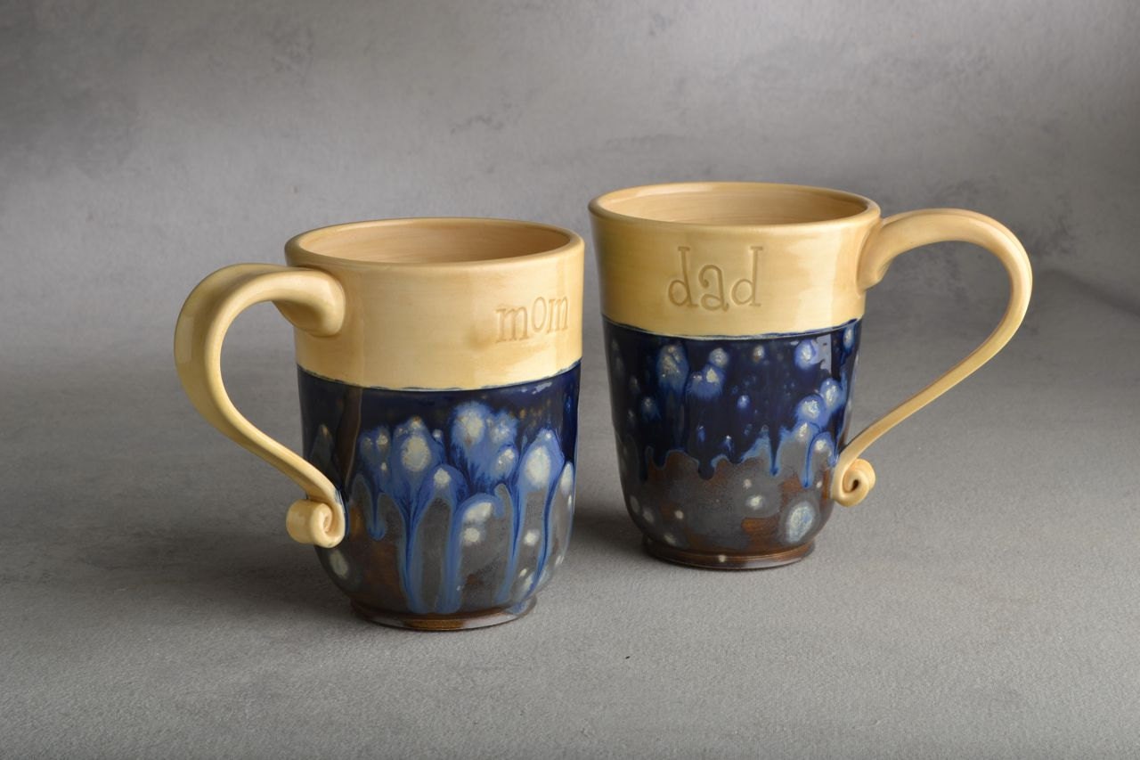 Mom & Dad Coffee Mugs Ready To Ship Coffee Tea Cocoa Mugs by Symmetrical Pottery