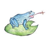 Green Frog Watercolor & Ink Illustration Print