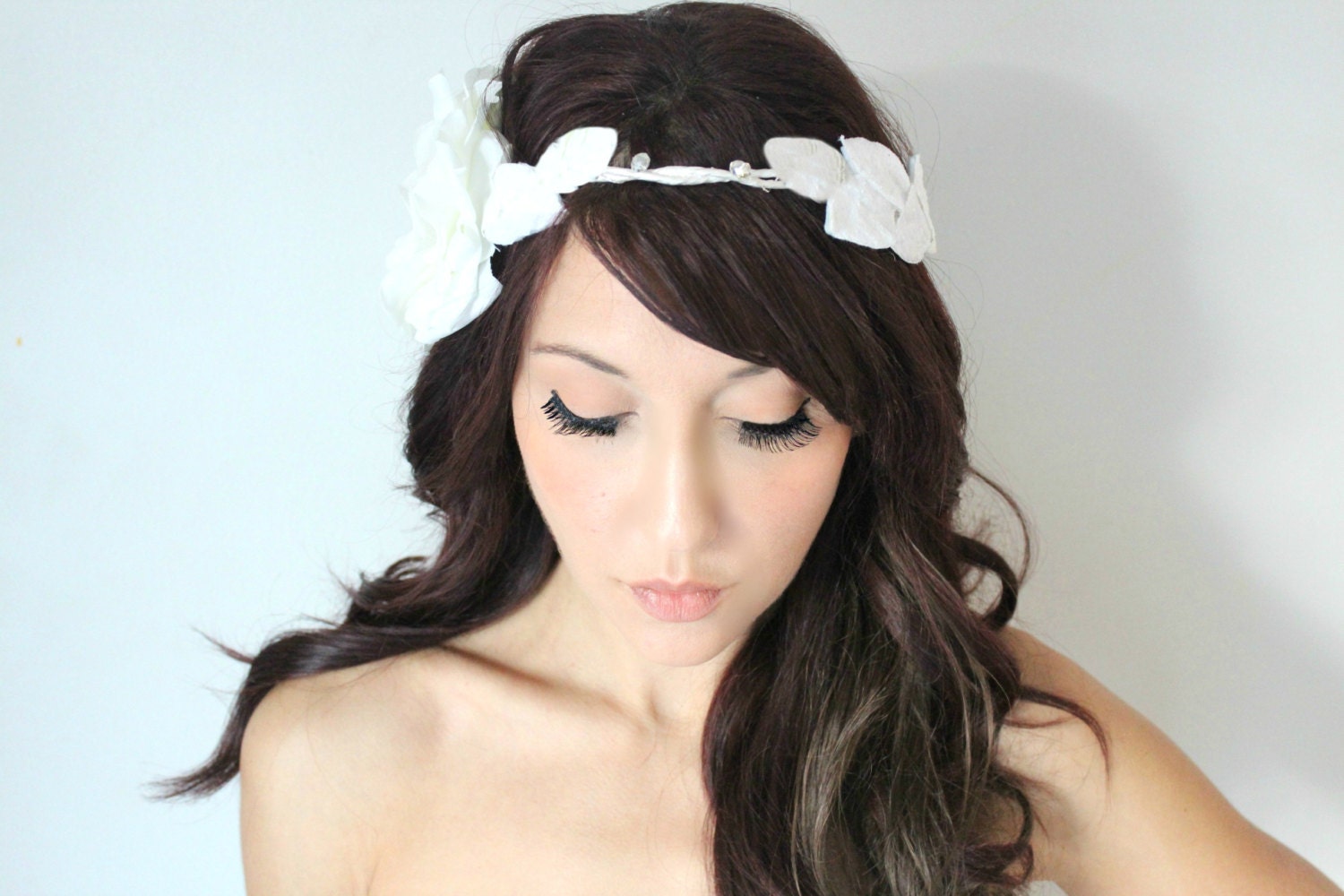 Grecian Wedding Tiara, Flower Crown, White whimsical fairy wedding, bridal accessories, wedding hair