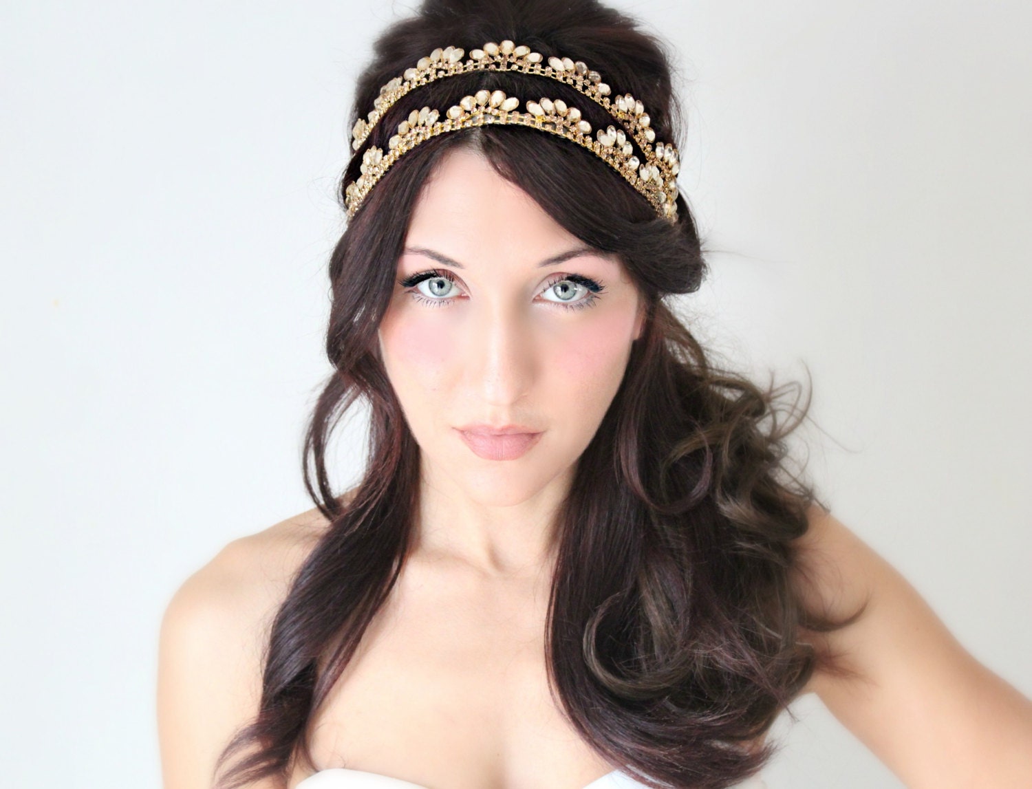 Bridal Headband, Gold Whimsical Romance, art DRhinestone, Bridal Hair,Tiara, wedding accessory, Flapper - La Oiseau - Are deco