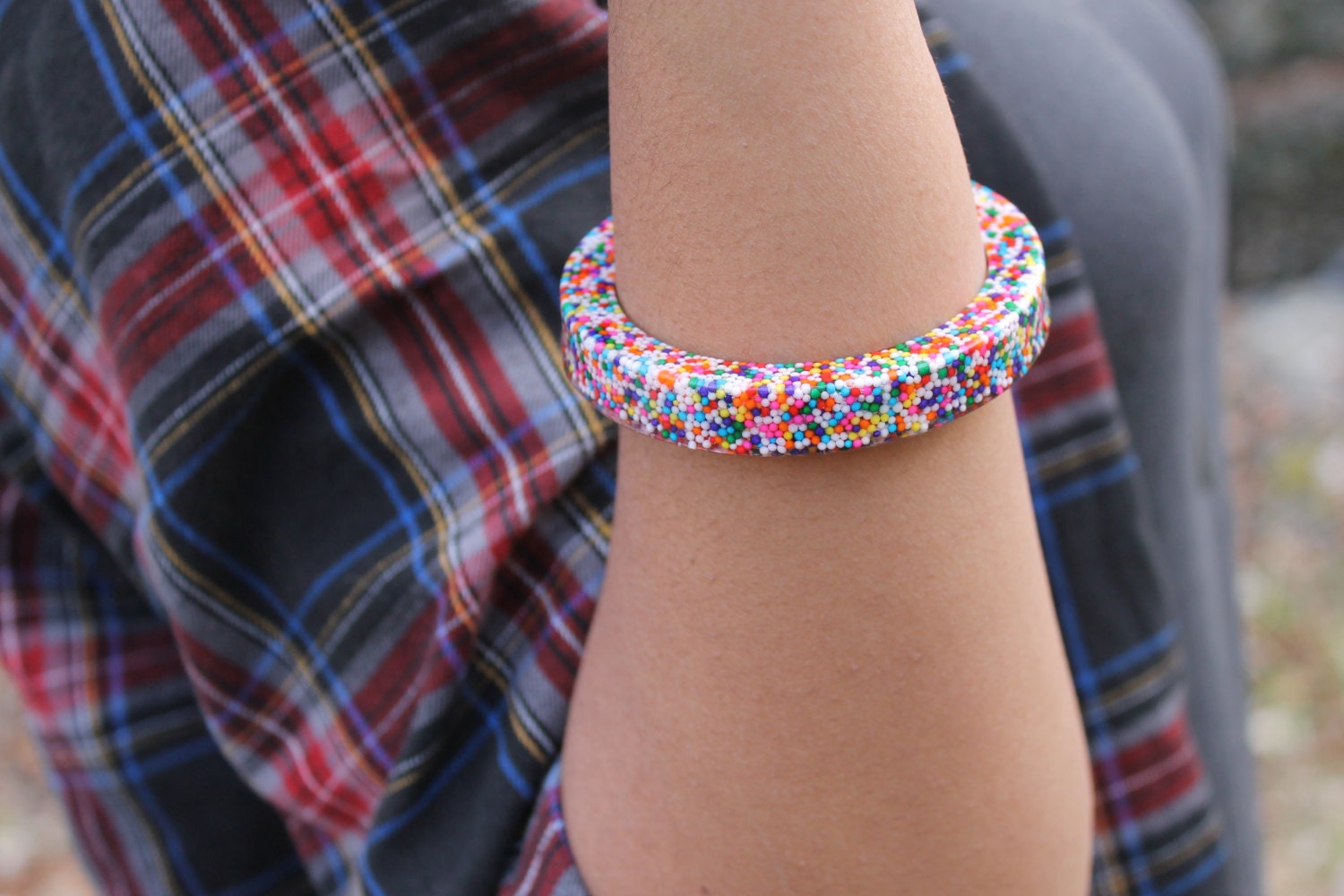Yum Yummy Real Sprinkle Candy Resin Bangle Bracelet , Kawaii, Scene, Size S/M  or Lg By: Tranquilityy
