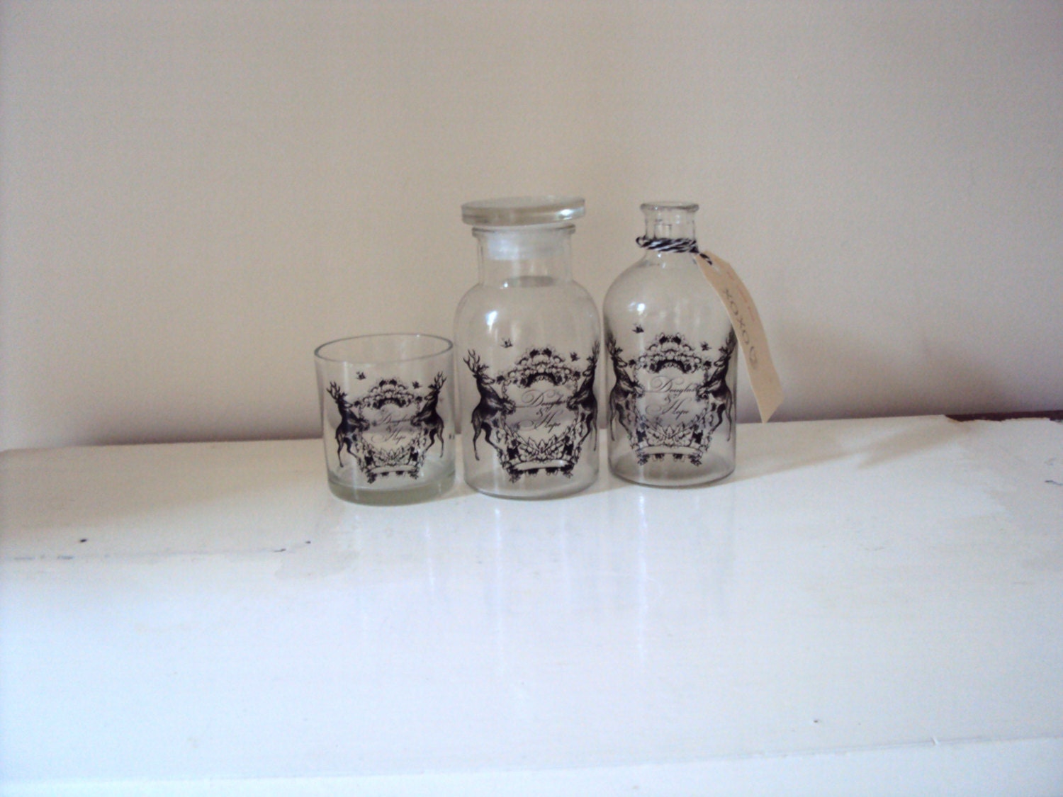 Three Fantastic FRENCH apothecary bottles / great typographics / vintage home