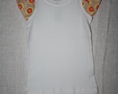 Girls White Tank Top with Amy Butler Fabric Sleeves - Size 6-7 Yrs.