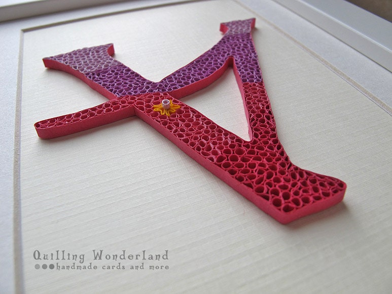 Letter A  MONOGRAM - paper quilling home decor, purple, violet, pink