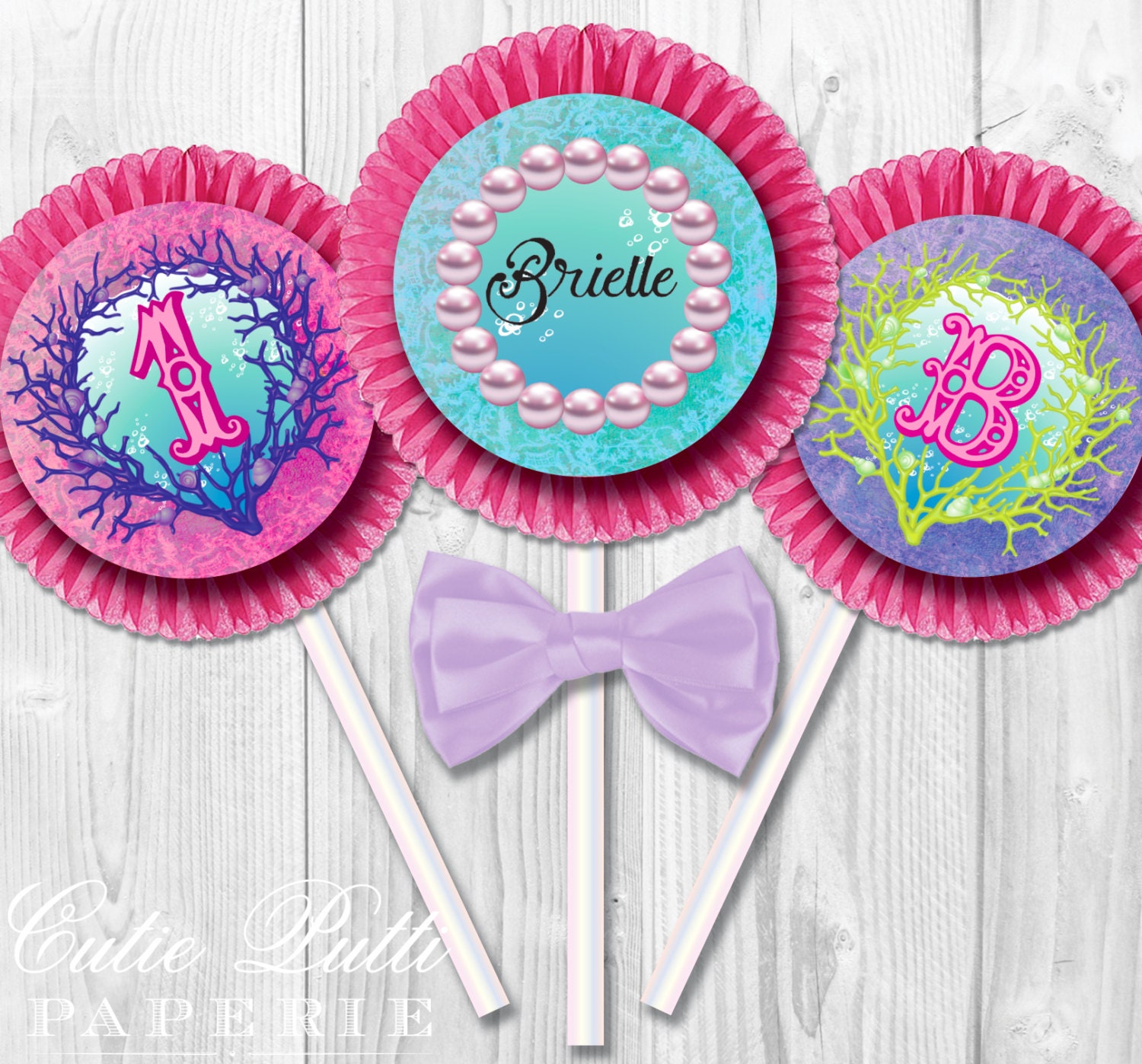 Mermaid Party, Under The Sea Party - 2inch PRINTABLE CUSTOMIZED CUPCAKE Toppers - Cutie Putti Paperie Il_570xn