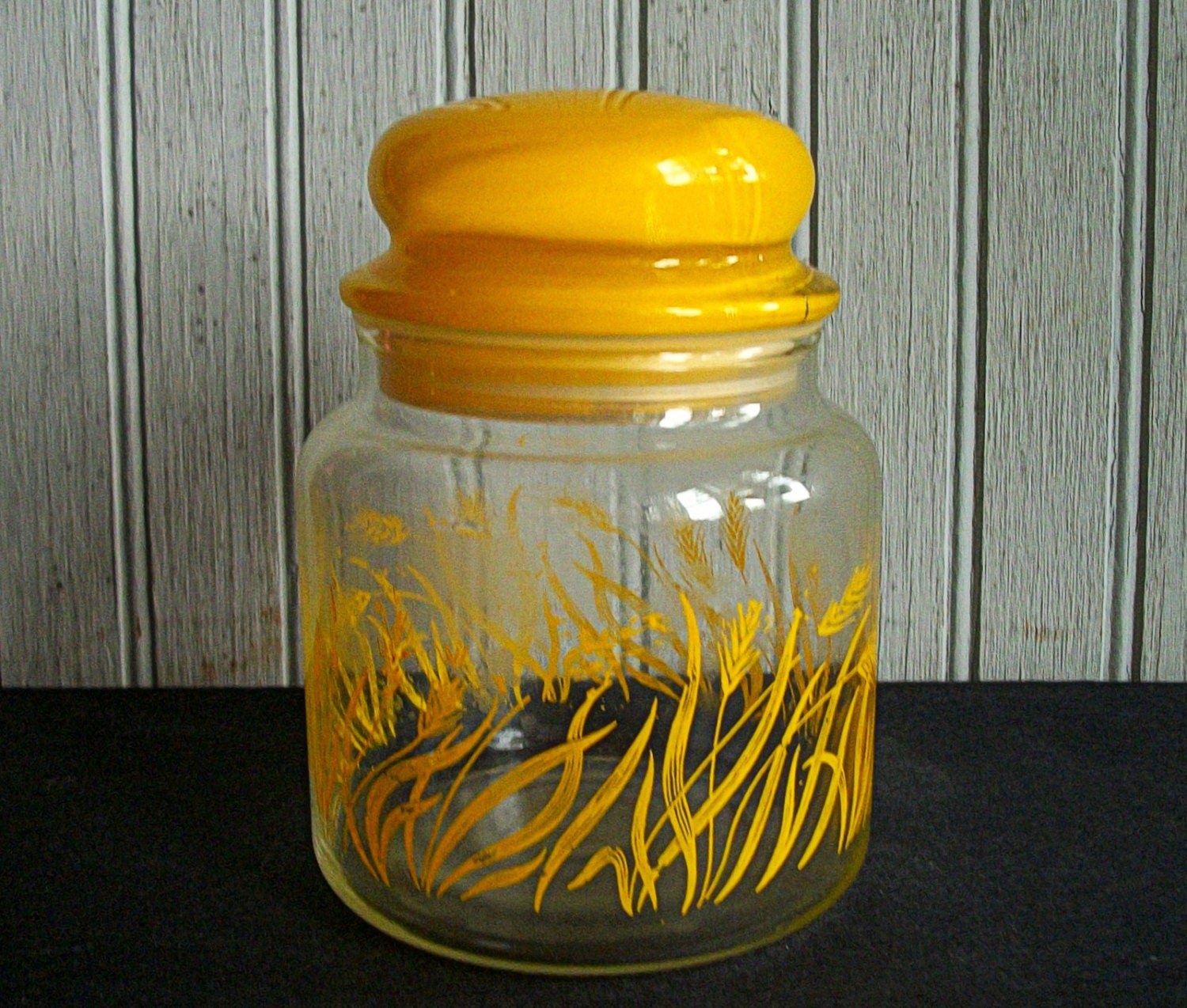 Vintage Yellow Wheat Glass Canister Jar