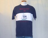 Vintage Amazing 80s Great OCEAN RACE SAILING Graphic Striped Boat Beach Summer Spring Unisex Medium T-Shirt