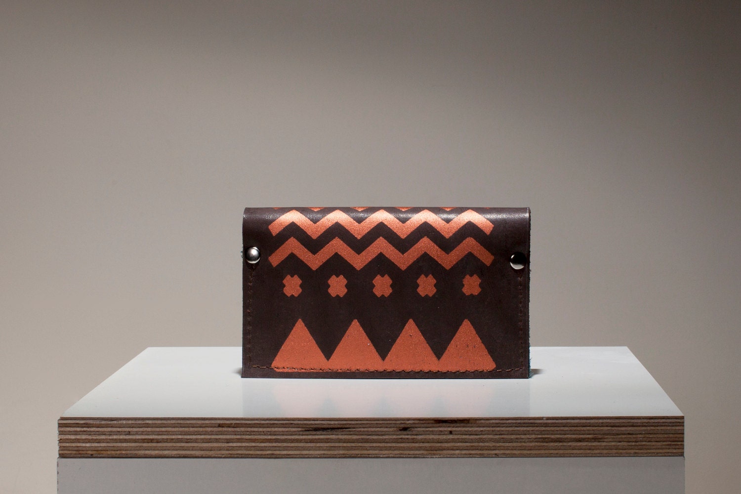 Card Holder Tribal Pattern Leather copper brass No. CH-103