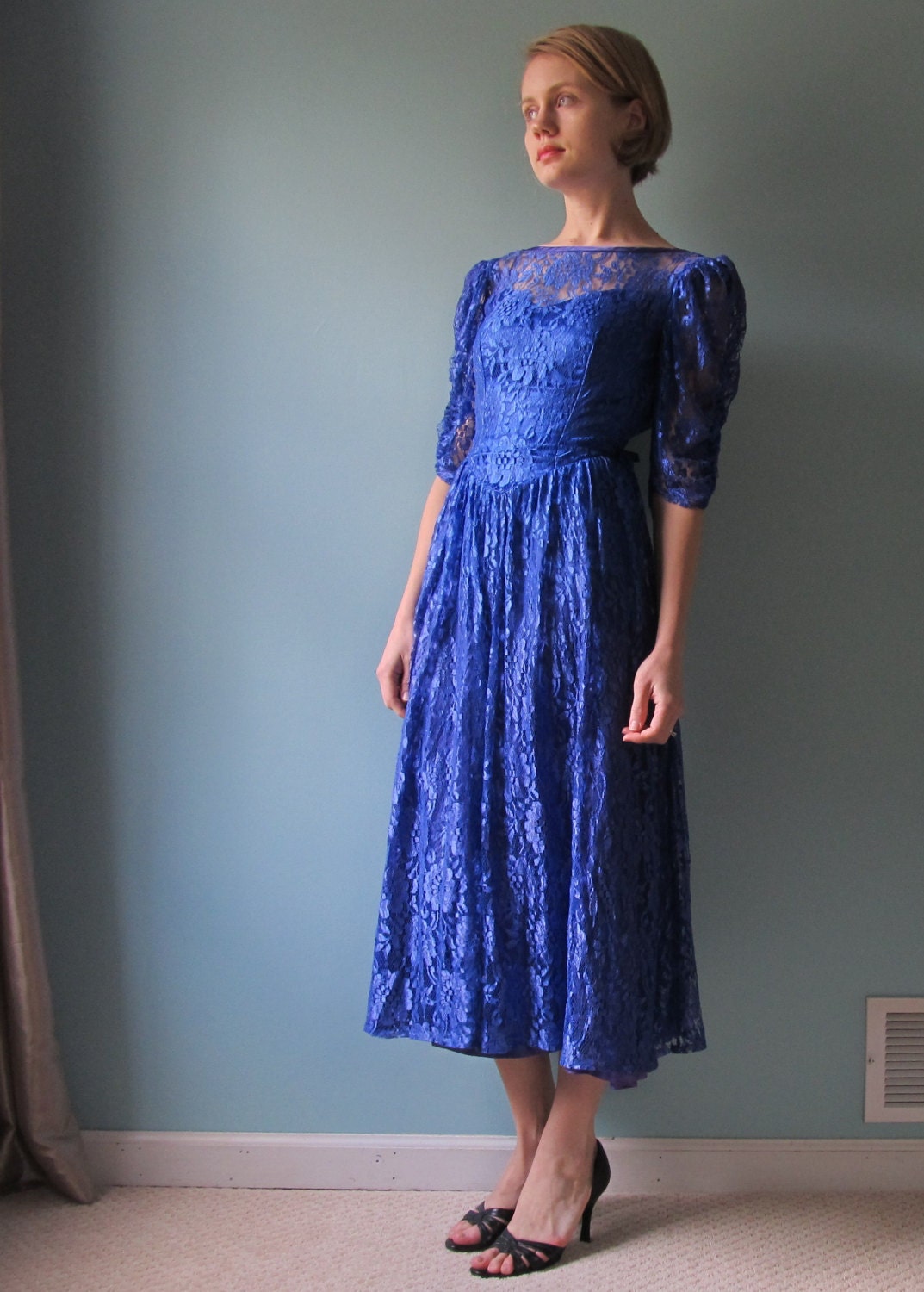 royal blue lace dress 1980s xxs