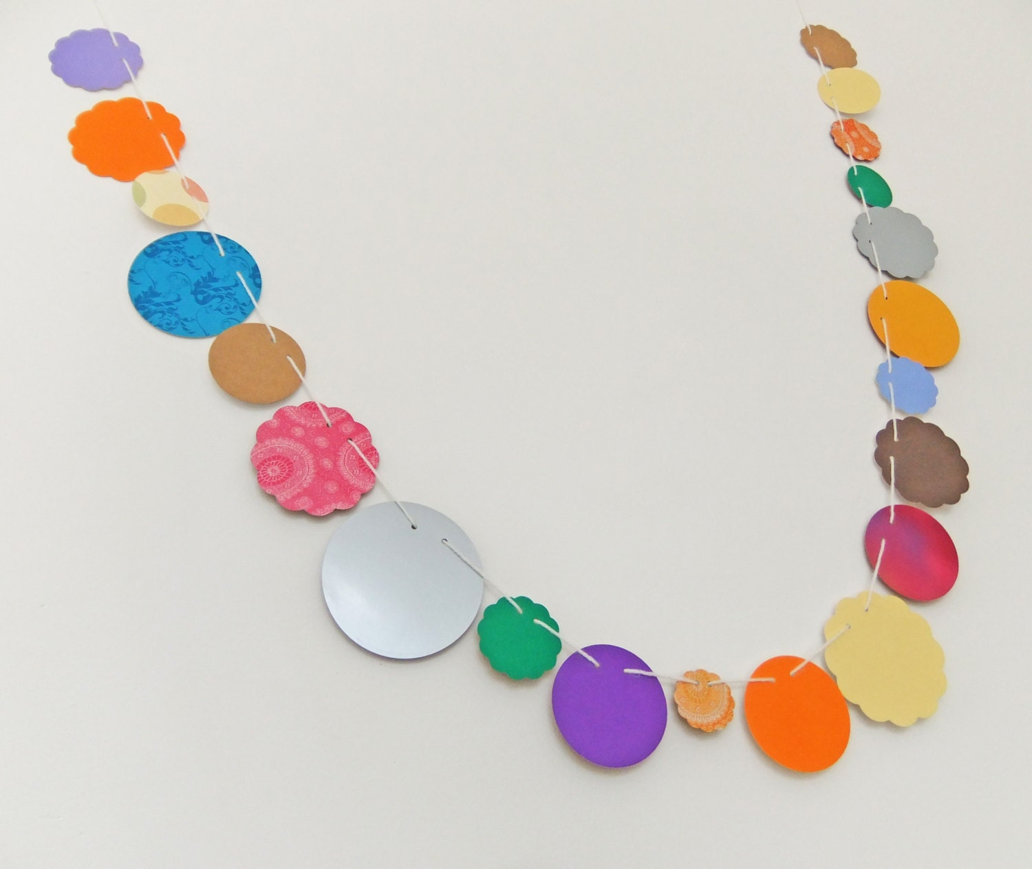 Upcycled Garland - Circles Bunting - Earth Day - Home Decor - Eco-friendly Banner - Recycled Garland