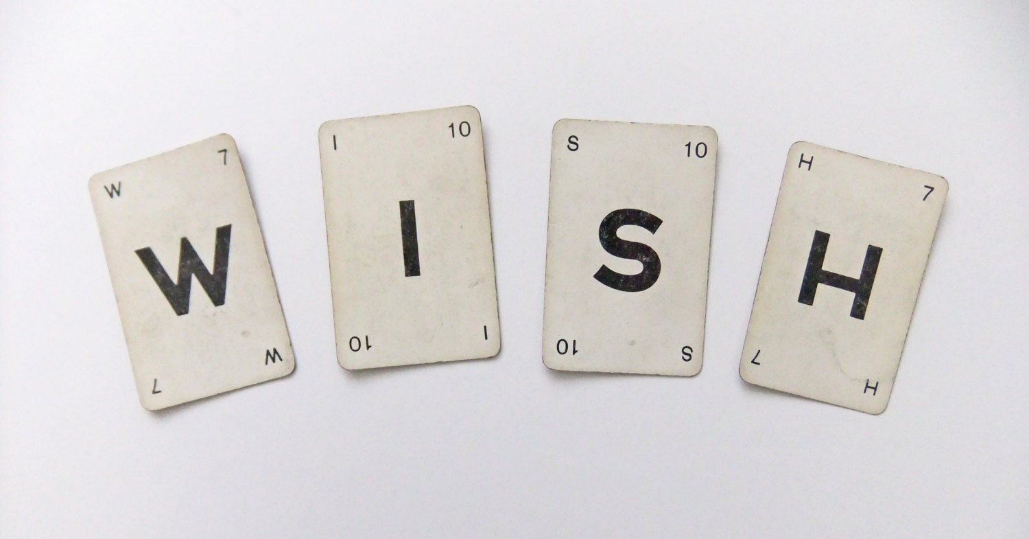 WISH - vintage alphabet cards / letter cards spelling WISH - Kan-U-Go cards - crafting, scrapbooking supplies