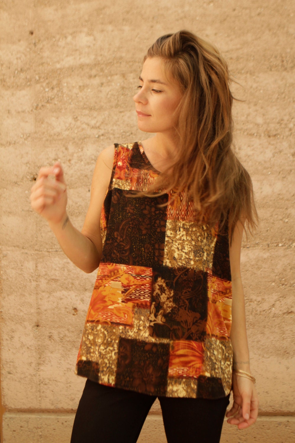 90s slouchy BAROQUE oversize SHEER abstract tank top
