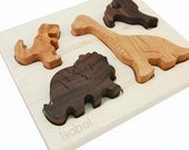 Personalized Toy, Dinosaur Puzzle, organic chunky wood puzzle for babies and toddlers