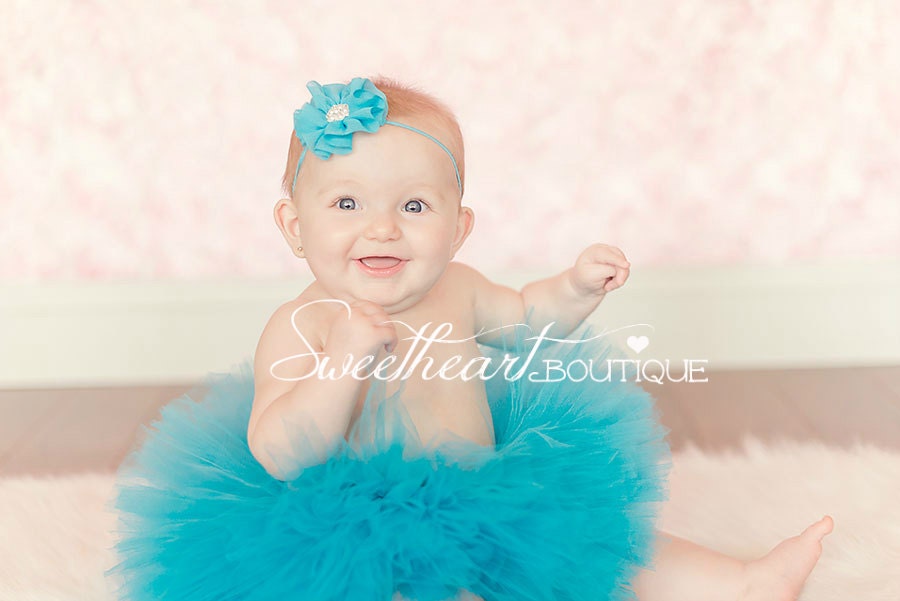 Turquoise Baby Tutu and Headband SET - Sweetheart Cupcake Style Newborn Tutu Set, Baby Tutu Set, Matching Ballerina Flower Headband