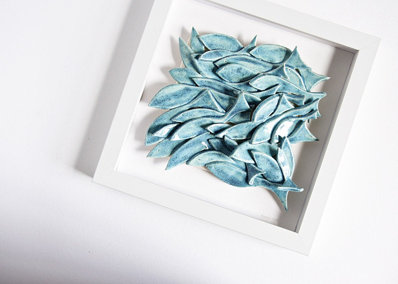 sculptural art tile, School of Fish, pottery tile, ceramic tile, wall art, wall hanging, nautical, sea, ocean, lake shore home decor.