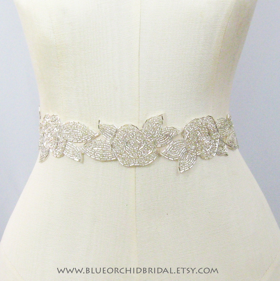 Beaded Rose Sash, Wedding Sash, Bridal Sash, Beaded Sash, Black Sash - Roses on Champagne Ribbon