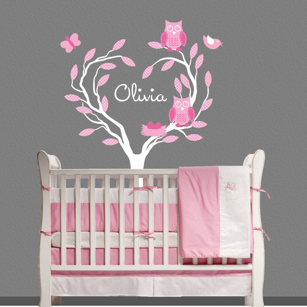 Owl Tree Wall Decal Kids Personalized Nursery Decor baby OHSC