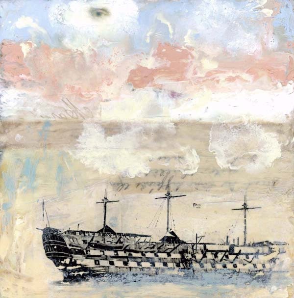 Original Encaustic Painting- "The Watcher"  Encaustic Mixed Media Art by Angela Petsis
