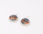 REDUCED Orange Plaid Recycled Bottle Cap Earrings