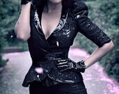 Xs/S Black PVC Pleated Gloves w/ bow (photoshoot sample)