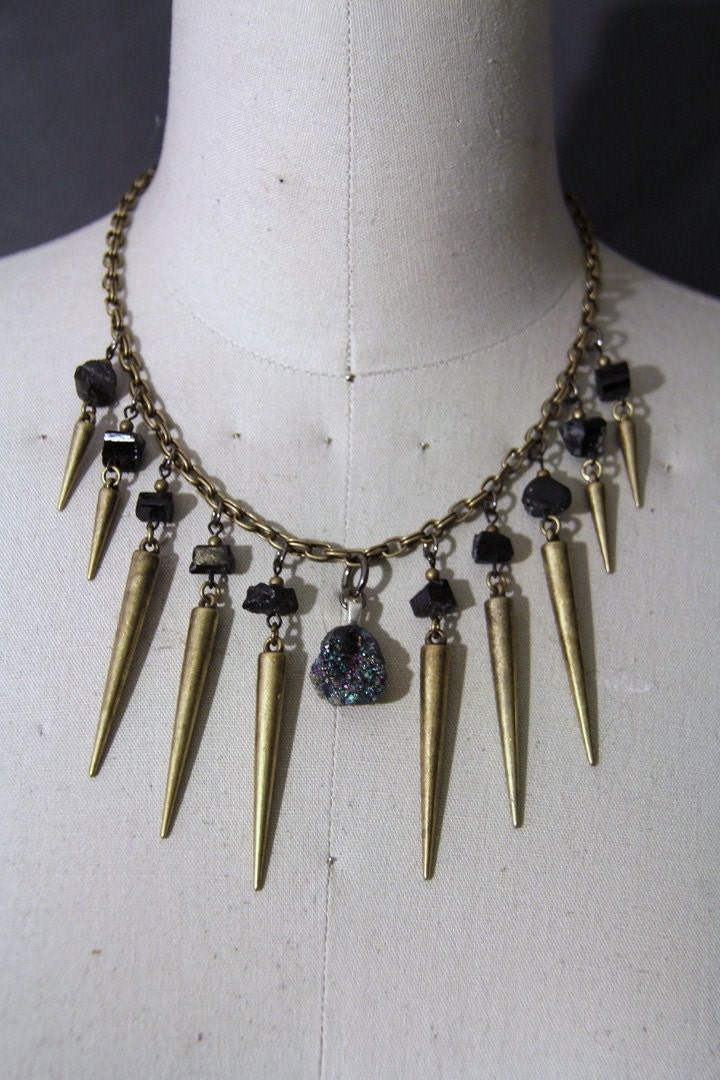Spiked Green Druzy Stone Necklace